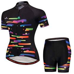 Damen Kurzarm Radtrikot Jacke Fahrradshirt Schnell Trocken Atmungsaktiv Berg Kleidung Set Bike Top von TELEYI