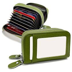 TELOSPORTS RFID-Kreditkartenhalter, kleines Leder-Reißverschluss-Kartenetui für Frauen und Ausweisfenster, Münztasche, Sicherheits-Reisebrieftasche (schwarz), Grün , Simplicity von TELOSPORTS