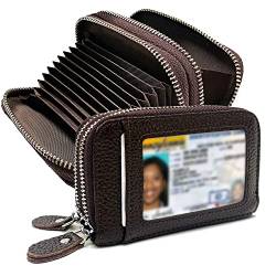 TELOSPORTS RFID-Kreditkartenhalter, kleines Lederetui mit Reißverschluss, Kartenetui für Frauen und Ausweisfenster, Münzfach, Sicherheits-Reisebrieftasche (schwarz), Kaffee, Einfachheit von TELOSPORTS