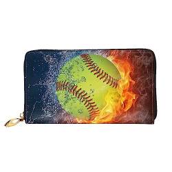 Softball bedruckte Leder-Geldbörse mit Reißverschluss für Damen, Damen, mit umlaufendem Reißverschluss, Clutch, Handgelenk, Reisen, lange Geldbörse, Schwarz, Einheitsgröße, minimalistisch, Schwarz , von TEMKIN