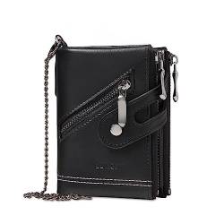 TEMKIN Geldbörse Männer Vintage-Kette Doppel Reißverschluss Leder Kurzer Brieftasche RFID Anti-Diebstahl Pinsel Brieftasche von TEMKIN