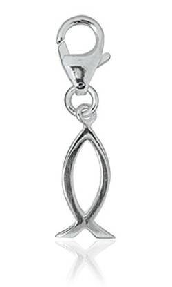 Charm Anhänger Ichthys Fisch 28 mm, 925 Sterling Silber mit Karabiner für Armband Kette Fischsymbol Glücksymbol Talisman von TEMPELWELT