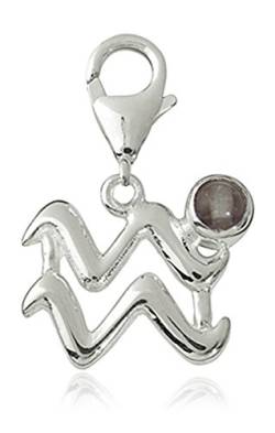 Charm Anhänger Sternzeichen Wassermann 15mm, 925 Sterling Silber mit Fluorit Edelstein grau, Karabiner für Armband Kette von TEMPELWELT