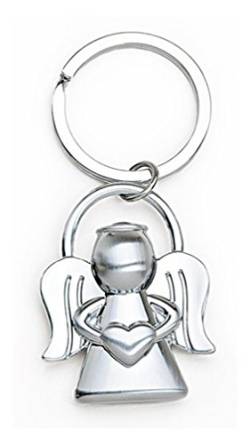 Schlüsselanhänger Engel Schutzengel mit Herz 4cm, Metall silber, Glücksbringer Talisman Beschützer, mit Schlüsselring von TEMPELWELT