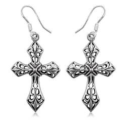 Schmuck Ohrhänger Ohrringe Gothic Kreuz L 37mm, 925 Sterling Silber, Schmuckanhänger Ohrhaken Mittelalter Kreuzanhänger von TEMPELWELT