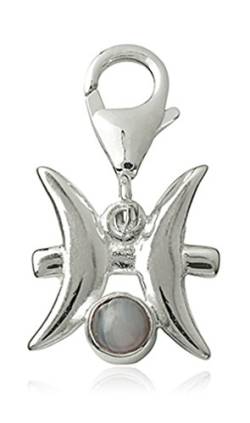 TEMPELWELT Charm Sternzeichen Anhänger Fische 15mm, 925 Sterling Silber mit Achat Edelstein grau Sternbild Charms für Armband Kette von TEMPELWELT