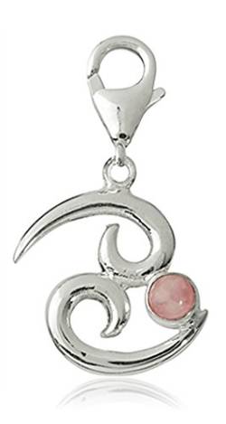 Unbekannt Charm Anhänger Sternzeichen Krebs 20mm, 925 Sterling Silber mit kleinem Rosenquarz rosé, Karabiner für Armband Kette von TEMPELWELT