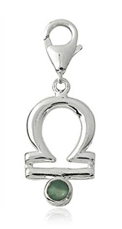 Unbekannt Charm Anhänger Sternzeichen Waage 22mm, 925 Sterling Silber mit kleinem Serpentin grün, Karabiner für Armband Kette von TEMPELWELT