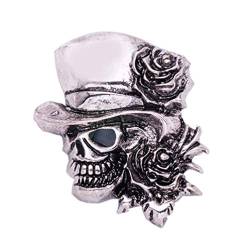 Anstecknadel Vintage Punk Totenkopf Halloween Skull Skelett mit Hut und Rose Blume Brosche Pin für Party von TENDYCOCO