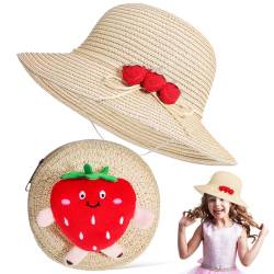 TENDYCOCO Mädchen-Strohhut Und Tasche Mädchen-Sonnenhut Umhängetaschen-Sets Strohhüte Und Kleine Taschen-Set Mit Erdbeere Für Mädchen von TENDYCOCO
