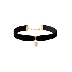 TENDYCOCO Modische Velvet Pearl Choker Halskette für Frauen tägliches Tragen schwarz von TENDYCOCO