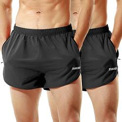 TENJOY Herren Laufshorts Gym Athletic Workout Shorts für Männer 7,6 cm Sportshorts mit Reißverschlusstasche, Schwarz + Schwarz (2er-Pack), XL von TENJOY