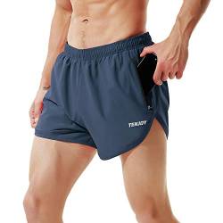 TENJOY Herren Laufshorts Gym Athletic Workout Shorts für Männer 7,6 cm Sportshorts mit Reißverschlusstasche Marineblau XL von TENJOY