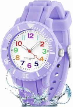 TENOCK Kinder Analog Quarzuhr Kinderuhr Junge Lernuhr Kinder Armbanduhr 30M wasserdichte Analoguhr Kinder Jungen Mädchen für Outdoor-Sport (Violett-X) von TENOCK