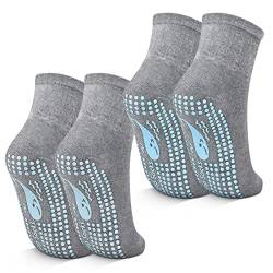 TENQUAN Yoga Socken, 2 Paar Stoppersocken für Damen und Herren, Rutschfeste Griffsocken für Yoga, Pilates, Krankenhaus, Barre oder Heimsport und Bewegung (2 Paar Grau, Unisex 39-42) von TENQUAN
