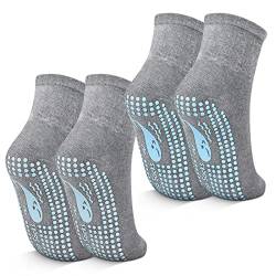 TENQUAN Yoga Socken, 2 Paar Stoppersocken für Damen und Herren, Rutschfeste Griffsocken für Yoga, Pilates, Krankenhaus, Barre oder Heimsport und Bewegung (2 Paar Grau, Unisex 43-46) von TENQUAN