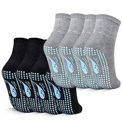 TENQUAN Yoga Socken, 4 Paar Stoppersocken für Damen und Herren, Rutschfeste Griffsocken für Yoga, Pilates, Krankenhaus, Barre oder Heimsport und Bewegung (4 Paar Schwarz Grau, Unisex 35-38) von TENQUAN