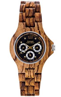 TENSE 'Northwest Zebranoholz' Herren Holzuhr Zebranoholz Ø 45 mm Armbanduhr aus Holz analog Quarz G4300Z-BG von TENSE