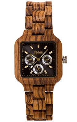 TENSE 'Summit Zebranoholz' Herren Holzuhr Zebranoholz Ø 40 mm Armbanduhr aus Holz analog Quarz B7305Z von TENSE