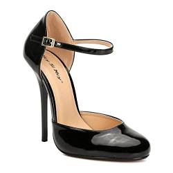 13 cm/5,11 Zoll Damen High Heel Spitz Party Arbeitsschuhe Gürtelschnalle Lackleder Pu Stilettos Pumps Große Größe Unisex Für Frauen Sexy Spitz Hochzeit,Schwarz,38 EU von TENT