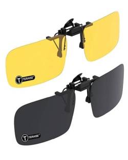 TERAISE Clip auf Sonnenbrille, 2er Pack/Tag + Nachtsicht Männer/Frauen UV400 Flip-Up polarisierte Sonnenbrille, Bequeme und sichere Pa von TERAISE