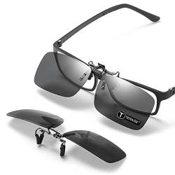 TERAISE Polarisierte Sonnenbrille Clip über Brillen Blendschutz UV400 clip on sonnenbrille für Männer Frauen Fahren (Black-upgrade Flip) von TERAISE