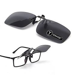 TERAISE Polarisierte Unisex Clip auf Outdoor-Sonnenbrille, HD Flip Up Sonnenbrille Clip auf Brille, High Beam Scheinwerfer reduziert, Blendfrei von TERAISE