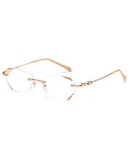 TERAISE Rahmenlose Lesebrille für Frauen mit Blauem Licht Blocking, Mode Diamantschnitt Rimless Brillen (1.0,Gold) von TERAISE