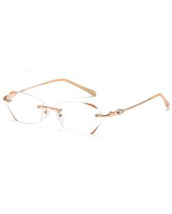 TERAISE Rahmenlose Lesebrille für Frauen mit Blauem Licht Blocking, Mode Diamantschnitt Rimless Brillen (1.5,Gold) von TERAISE
