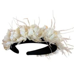Elegantes Stirnband, modisches Haar-Accessoire mit Feder und Blumen-Verzierungen für Damen und Mädchen, Haarreifen für Frauen von TERNCOEW