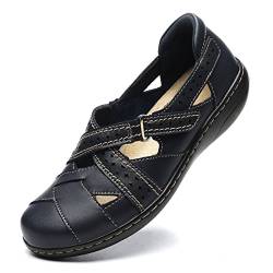 TERRIKAT Damen Casual Loafers Cute Slip On Comfort Walking Flats Leder Fahren Mokassins Mode Geschlossene Zehen Bootsschuhe, Marineblau, 38 EU von TERRIKAT