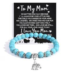 TERRISHE Elefant Armband für Damen, Geschenke für Mama, Stretch Armband mit 8mm Naturstein Perlen, Weihnachts Geburtstagsgeschenk für Mama Schmuck Geschenk für zum Muttertag von TERRISHE