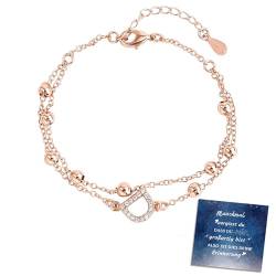 TERRISHE Roségold Damen Armbänder mit Buchstabe D Shining Zirkon Doppellagiges Armband mit Perlen Verstellbar Armkette Muttertag Geburtstags Geschenk für Frauen Mädchen Ehefrau Freundin Mama Tochter von TERRISHE