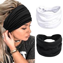 Haarband Damen Extra Breit Stirnband Boho Haarbänder Yoga Knot Stirnbänder Sport Elastische Haarschmuck（Schwarz +Weiß） von TERSE