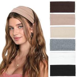 Stirnbänder Damen Elastische Breite Haarband Boho Weiche Stirnband Sport Yoga Mode Haarschmuck 6 Stück von TERSE