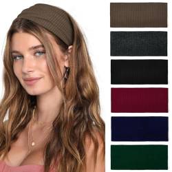 Stirnbänder Damen Elastische Breite Haarband Weiche Boho Stirnband Sport Yoga Mode Haarschmuck 6 Stück von TERSE