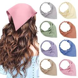 TERSE Boho Damen Stirnbänder Dreieck Kopftüchern, Chiffon Bandanas Turban Haarbänder, Elastische Haarschal Kopfzubehör für Frauen und Mädchen, 8 Stück von TERSE
