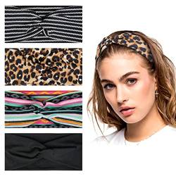 TERSE Boho-Stirnbänder für Damenhaar, breit, elastisch, für Mädchen und Erwachsene, weicher Stoff, gedrehter Knoten, Turban, modisches Haarzubehör, 4 Stück von TERSE