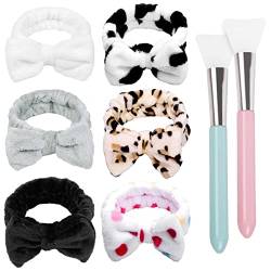 TERSE Haarband Schminken Damen Mädchen Bowknot Kosmetik Stirnband mit 2 Stück Silikon Maskenpinsel Süße Korallenrot Fleece für SPA Waschen Gesicht von TERSE