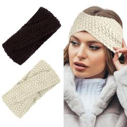 TERSE Winter Stirnbänder für Frauen, 2 Stück Elastische Mode Haarband Ohrwärmer Breit Turban Gestrickt Verdicken Headwrap Kopfband für Frauen Mädchen Skifahren von TERSE