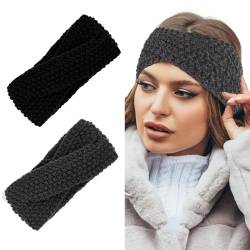 TERSE Winter Stirnbänder für Frauen, 2 Stück Elastische Mode Haarband Ohrwärmer Breit Turban Gestrickt Verdicken Headwrap Kopfband für Frauen Mädchen Skifahren von TERSE