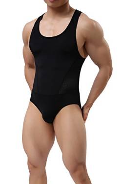 TESOON Herren Sport-Bodysuit Netz-Jumpsuits Gymnastikanzug Wrestling Singlet - Schwarz - Large von TESOON