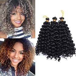 TESS Curly Crochet Hair Extensions, Weaving Braids Kunsthaar Water Wave 8"(20cm) Kurz Synthetik Haar 3 Bündel 90g Naturschwarz von TESS