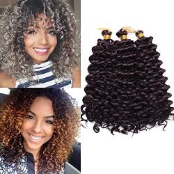 TESS Curly Crochet Hair Extensions Weaving Braids Kunsthaar Water Wave 8"(20cm) Kurz Synthetik Haar 3 Bündel 90g Weinrot von TESS