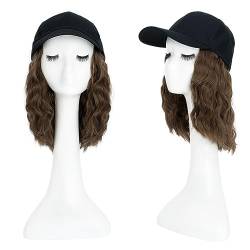 TESS Extensions mit Baseball Cap 20 cm, Walnussbraun Cap mit Haaren Damen Kurz Gewellt, Verstellbar, Mottoparty, Karneval Hat Perücken für Frauen Mütze mit Haaren von TESS