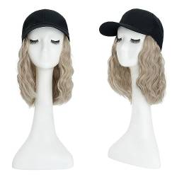 TESS Extensions mit Baseball Cap 20 cm, weiß blond balayage Cap mit Haaren Damen Kurz Gewellt, Verstellbar, Mottoparty, Karneval Hat Perücken für Frauen Mütze mit Haaren von TESS