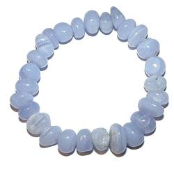 Chalcedon Trommelstein Armband ca. 8-12 mm, auf elastischem Band, schöne hellblaue Farbe.(3759) von TESTEL