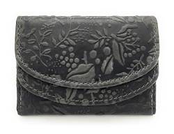 Hill Burry kleine echt Leder Damen Geldbörse Portemonnaie floral mit RFID/NFC Schutz (Grau) von TESTEL
