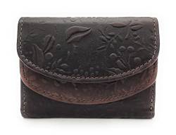 Hill Burry kleine echt Leder Damen Geldbörse Portemonnaie floral mit RFID / NFC Schutz (Braun) von TESTEL