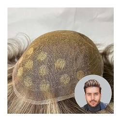 Herrenperücke Herren-Toupet, Echthaarteile, männliche Haarprothese, superweiches und atmungsaktives Vollspitzen-Haarersatzsystem for Männer Toupet für Männer (Color : Color 4 and 613 100%, Size : 6x von TEXBOOK